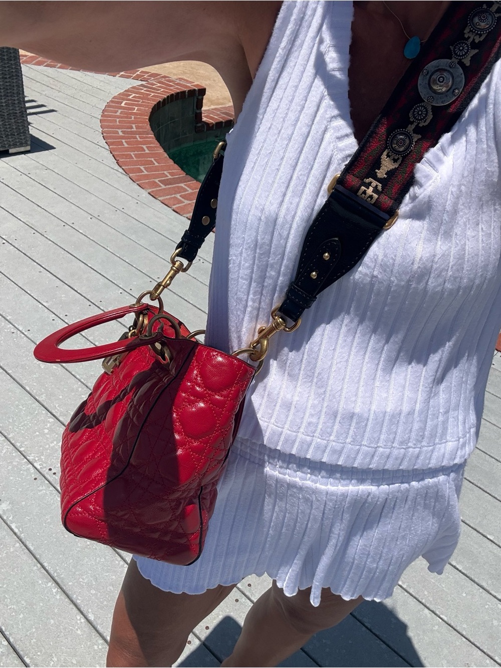 Dior Medium Lady Dior Red Patent Cannage + Bohemian Strap - Picture 12 of 13